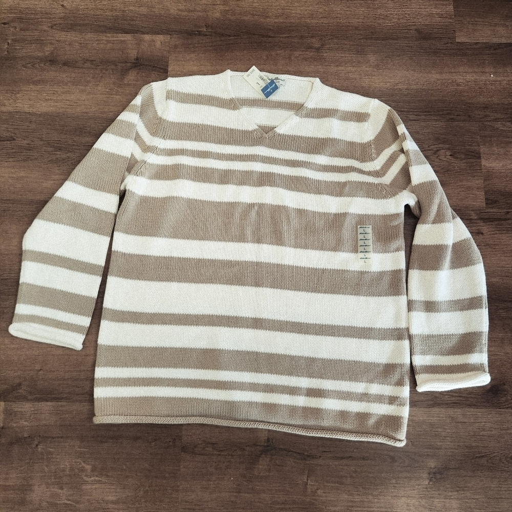 Vintage Eddie Bauer Striped Knit V Neck Pullover Sweater
